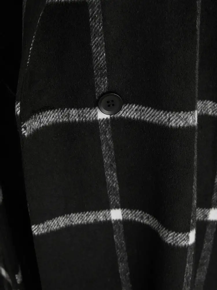 Plaid Lapel Collar Belted Pocket Coat