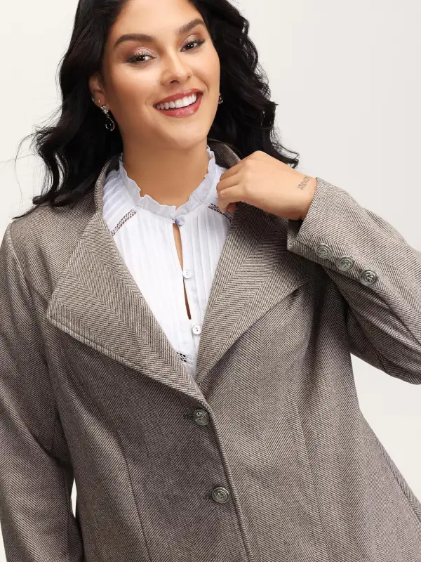 Herringbone Pattern Cinched-Waist Jacket
