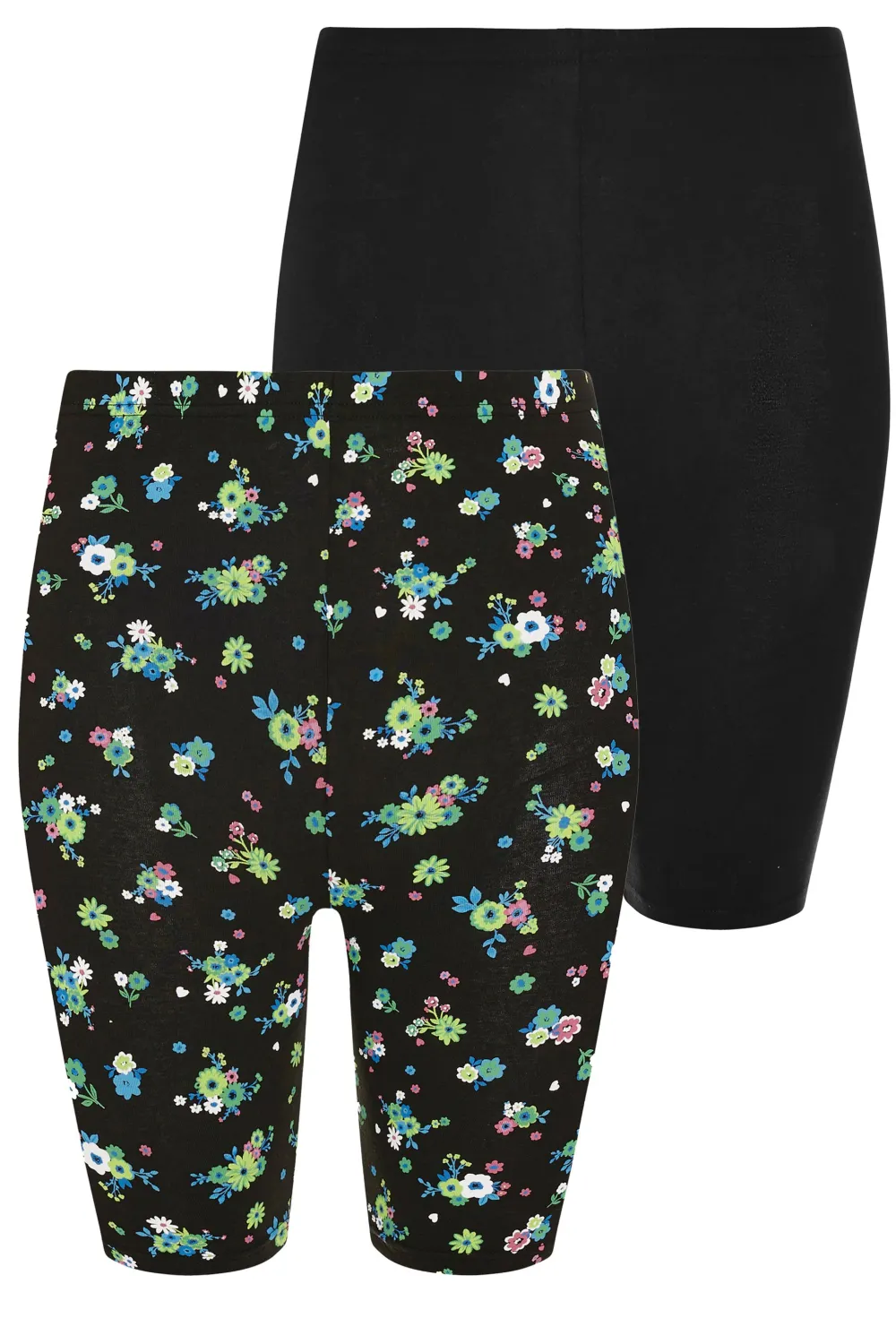 YOURS Curve 2 PACK Black Floral Print Cycling Shorts