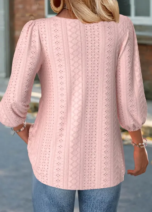 Light Pink 3/4 Sleeve Split Neck Blouse