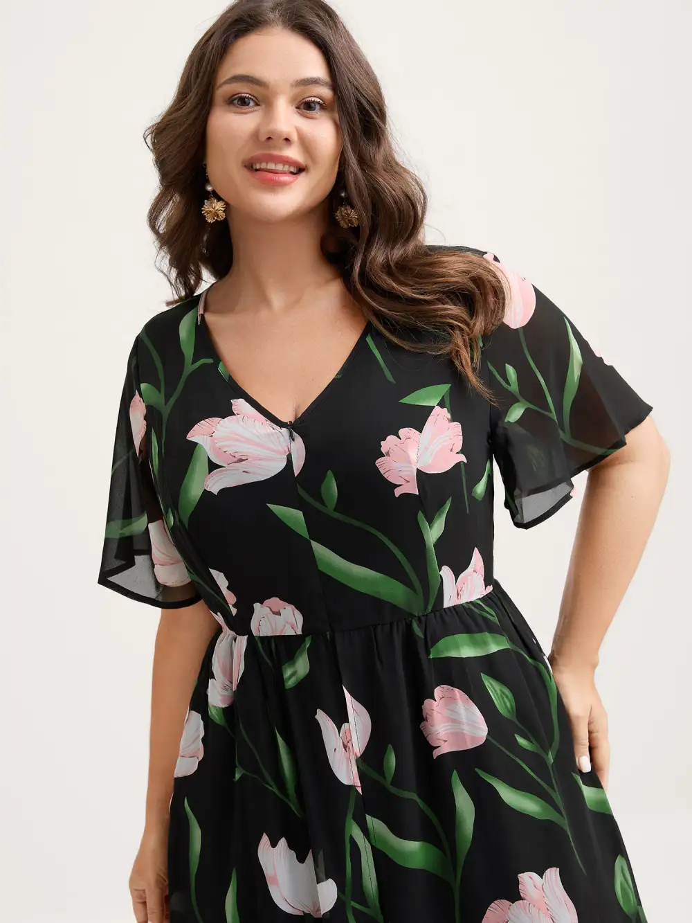 Hidden Zipper Floral Layered Pockets Jumpsuit