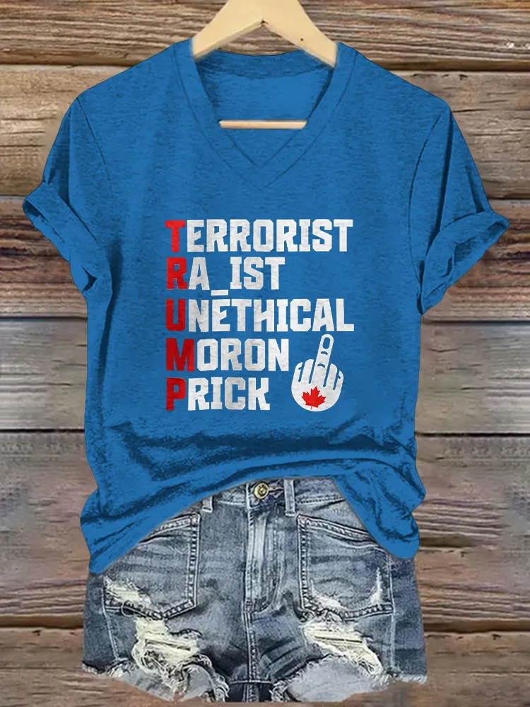 Women's Terrorist Raist Unethical Moron Prick Short Sleeves V-Neck Pure Cotton T-Shirt