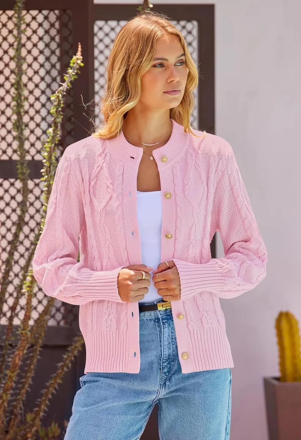 Women's 2024 Fall Long Sleeve Sweater Cardigan Cable Knit Open Front Button Outwear Coats
