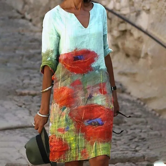 Women‘s Casual Dress Ethnic Dress Shift Dress Midi Dress Leopard Black White Half Sleeve Floral Print Summer Spring V Neck Basic Daily Vacation Weekend 2023 S M L XL XXL 3XL