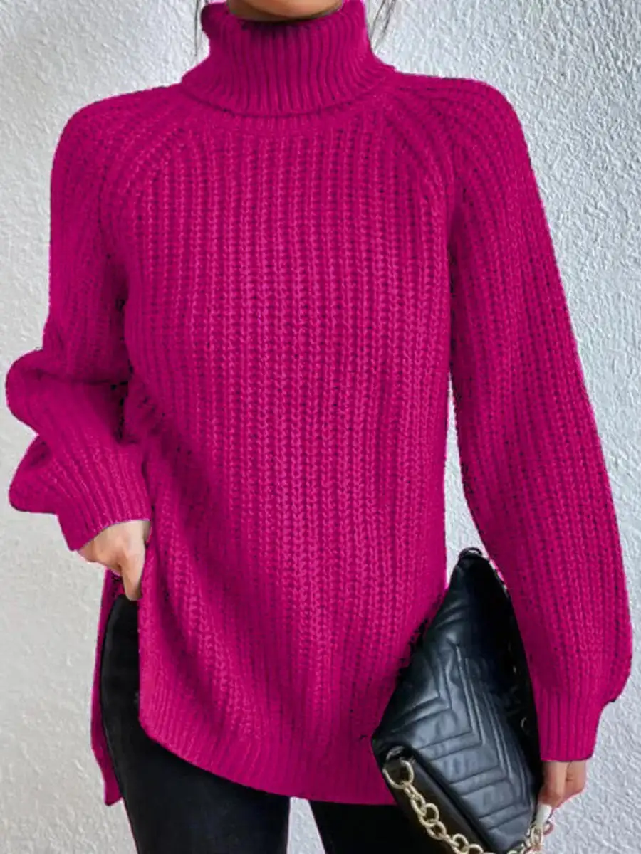 Christmas Sale - 49% off-Cotton Turtleneck Raglan Sleeve Split Hem Sweater