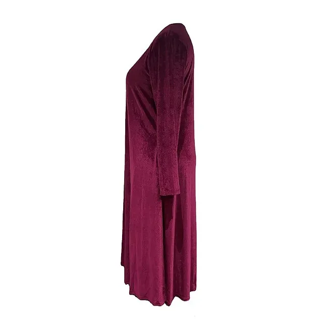 Women‘s Velvet Dress Shift Dress Caftan Dress Long Dress Maxi Dress Green Black Purple Long Sleeve Pure Color Pocket Winter Fall Spring Crew Neck Mature Winter Dress Daily Vacation 2023