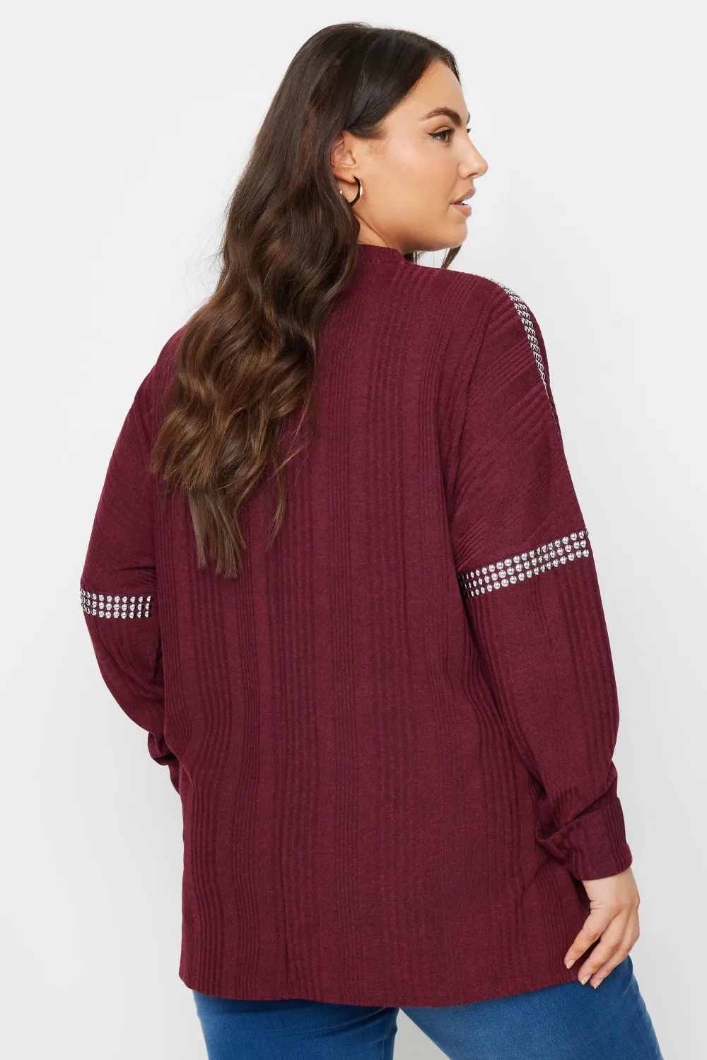 YOURS Curve Grey Stud Neckline Embellished Jumper