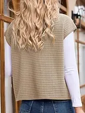 Women's Sweater Sweater Vest Streetwear Casual Solid Color Shirt Collar Zipper Pocket Knitted Sleeveless Regular Tops Knit Daily Holiday Going out Black White Fall Winter