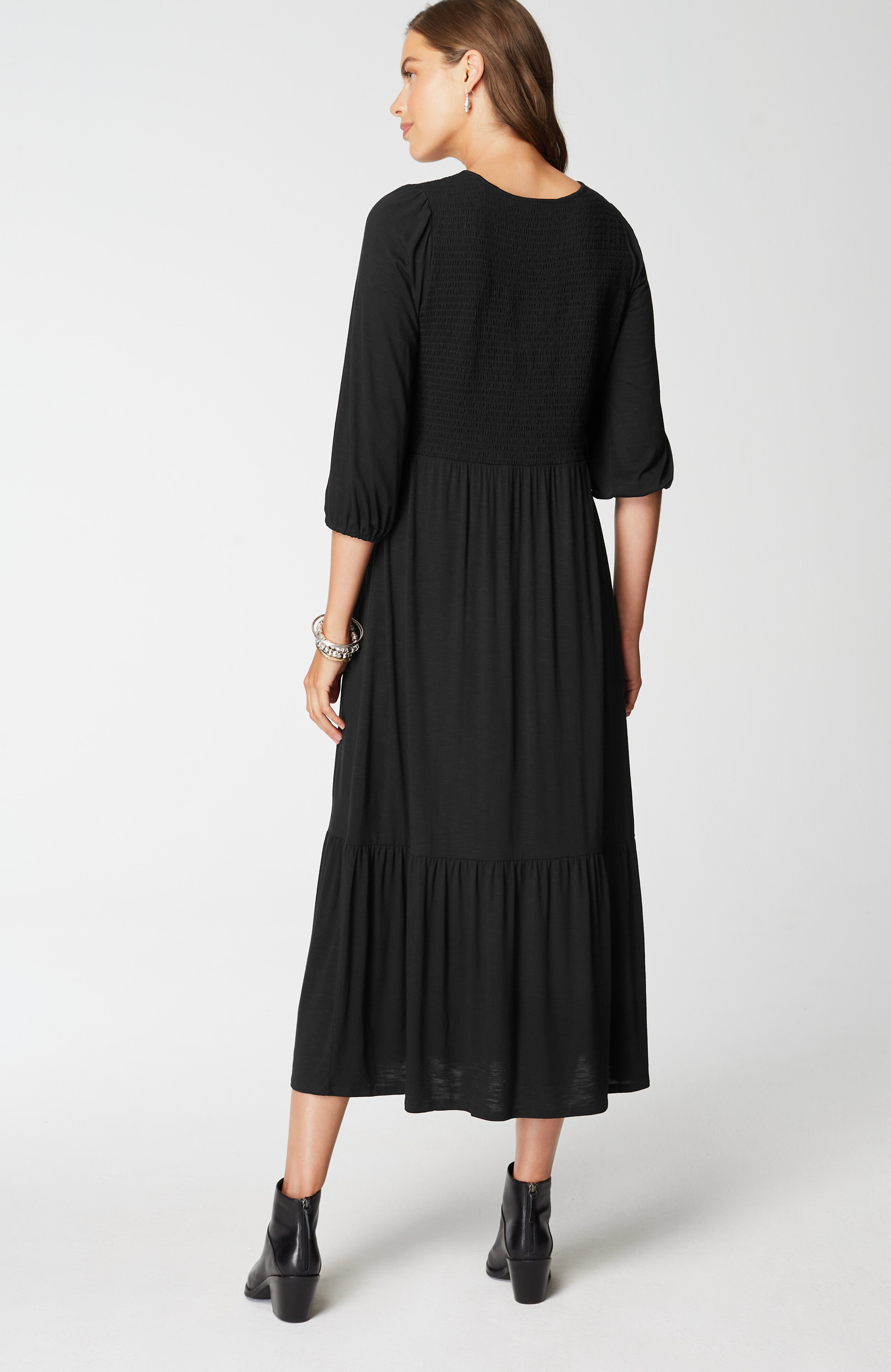 Tiered Flounced-Hem Midi Dress