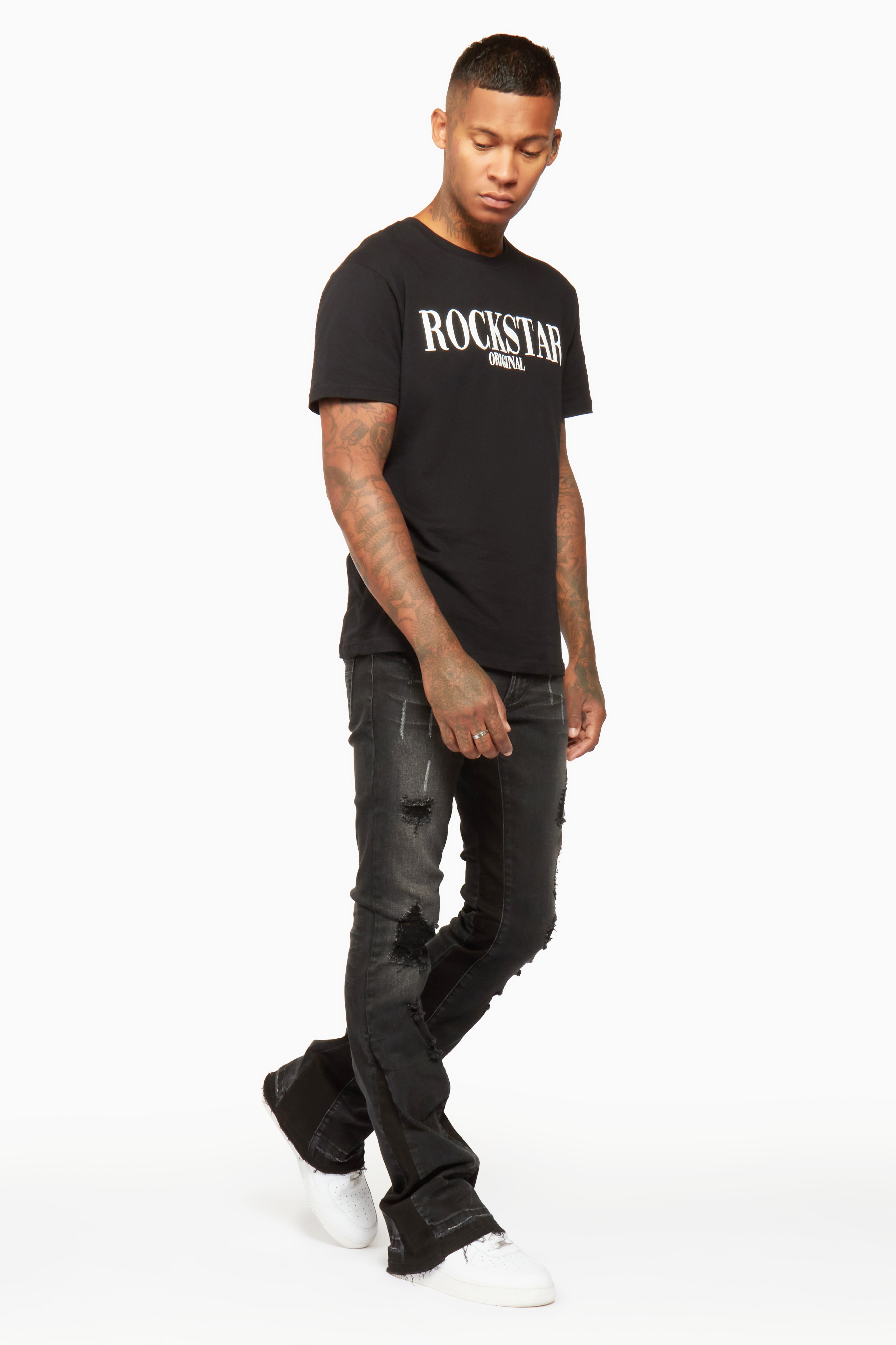 Tibbs Black Stacked Flare Jean