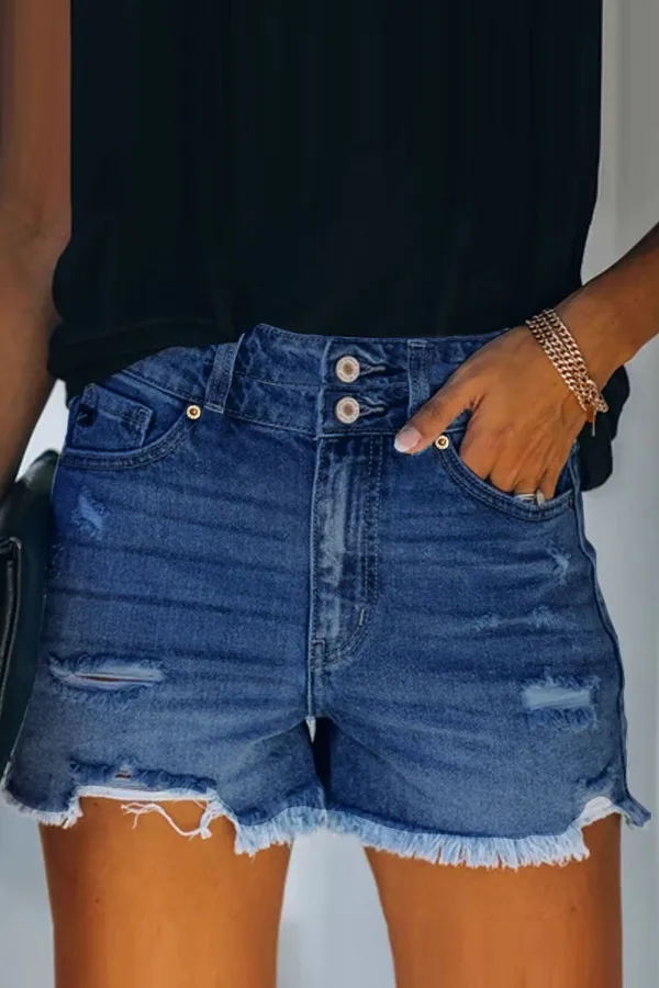 Casual High Waist Cut Out Denim Shorts