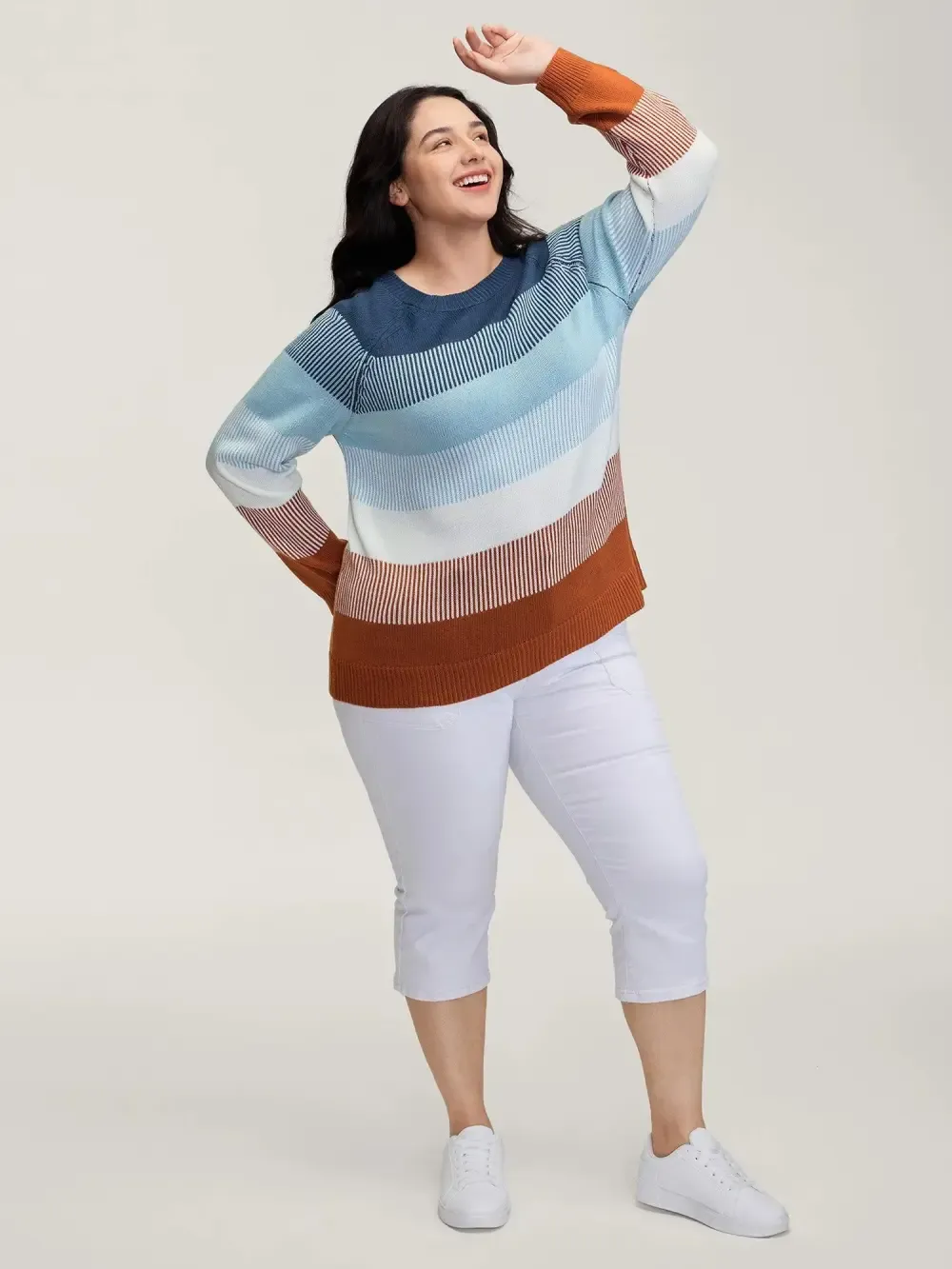 Color Stripes Textured Pullover