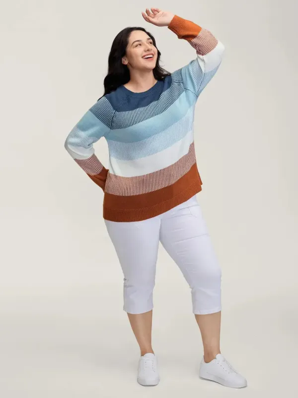 Color Stripes Textured Pullover