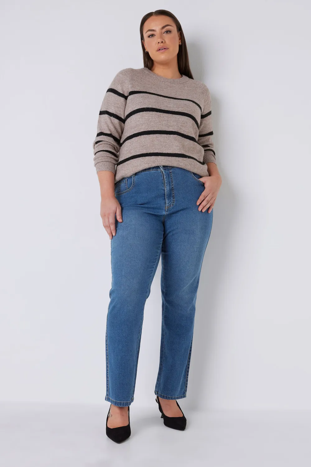 EVANS Curve Blue Mid Wash Straight Leg Jeans