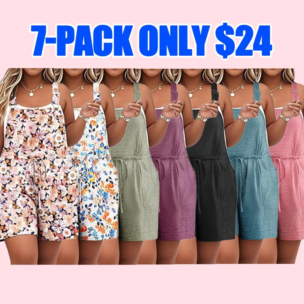 Women's Plus Size Drawstring Romper – Sleeveless Casual Jumpsuit with Pockets