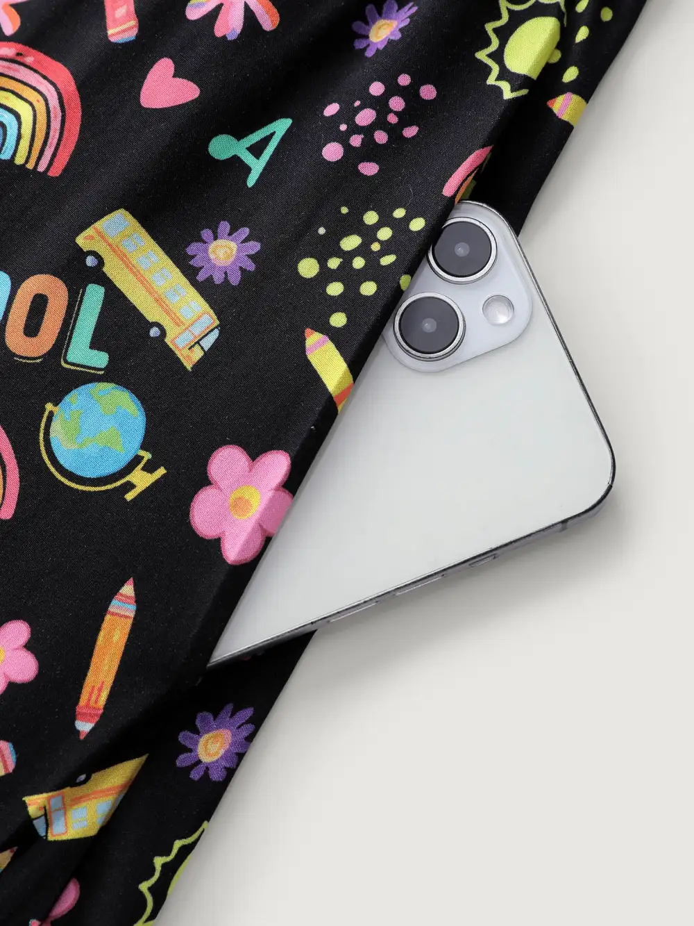 Playful School Print Rayon Deep Neck Midi Dress