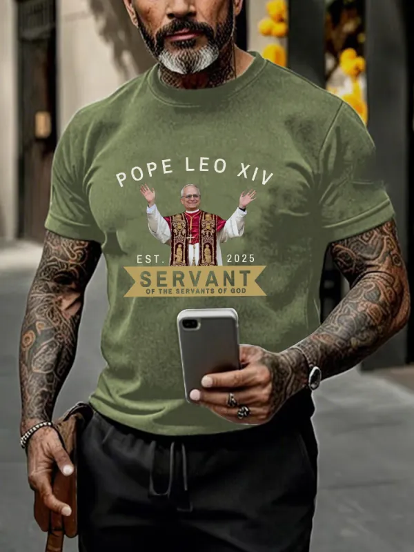 Men'S Pope Leo Xiv Est 2025 Servant Of The Servants God Printed T-Shirt