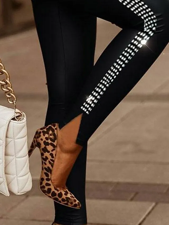 Women's Pants Trousers Leggings Plain Split Full Length Stretchy Fashion Party Casual Daily Black S M