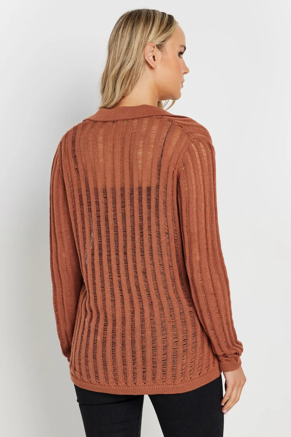 LTS Tall Ivory White Collared Crochet Jumper