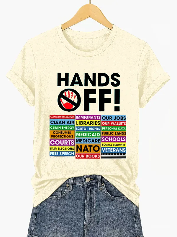 Women'S T-Shirt Women'S FDT “Hands Off ” Print Casual T-Shirt Round Neck Cotton Short Sleeve