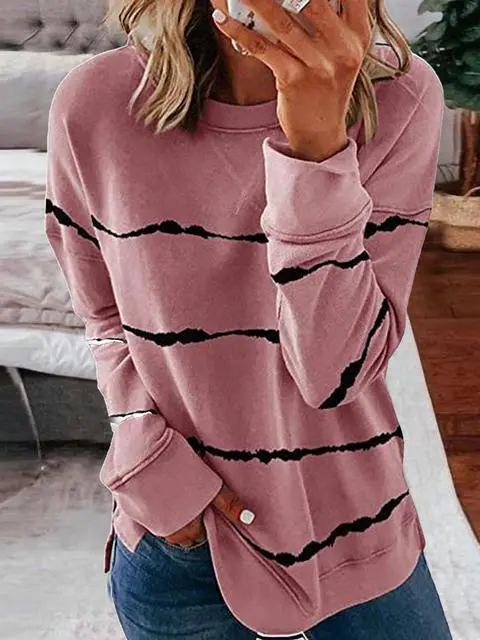 Tie-dye Stripes Print Long Sleeve Tops