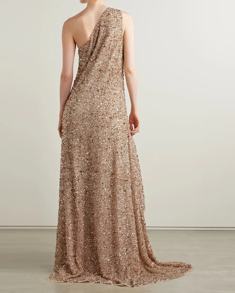 One-shoulder asymmetric embellished tulle gown