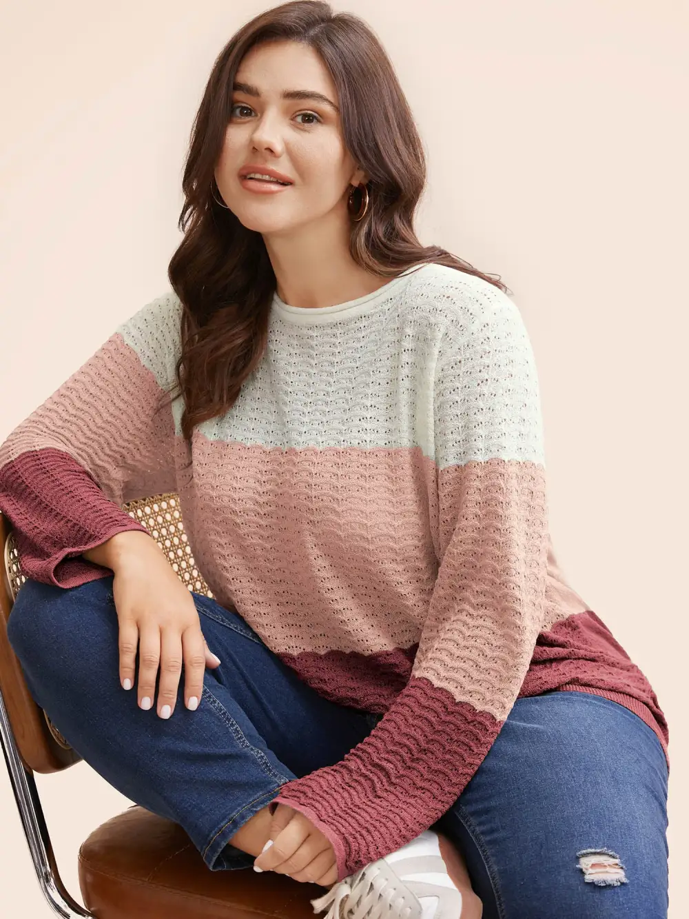Color Contrast Boat Neck Lightweight Pullover