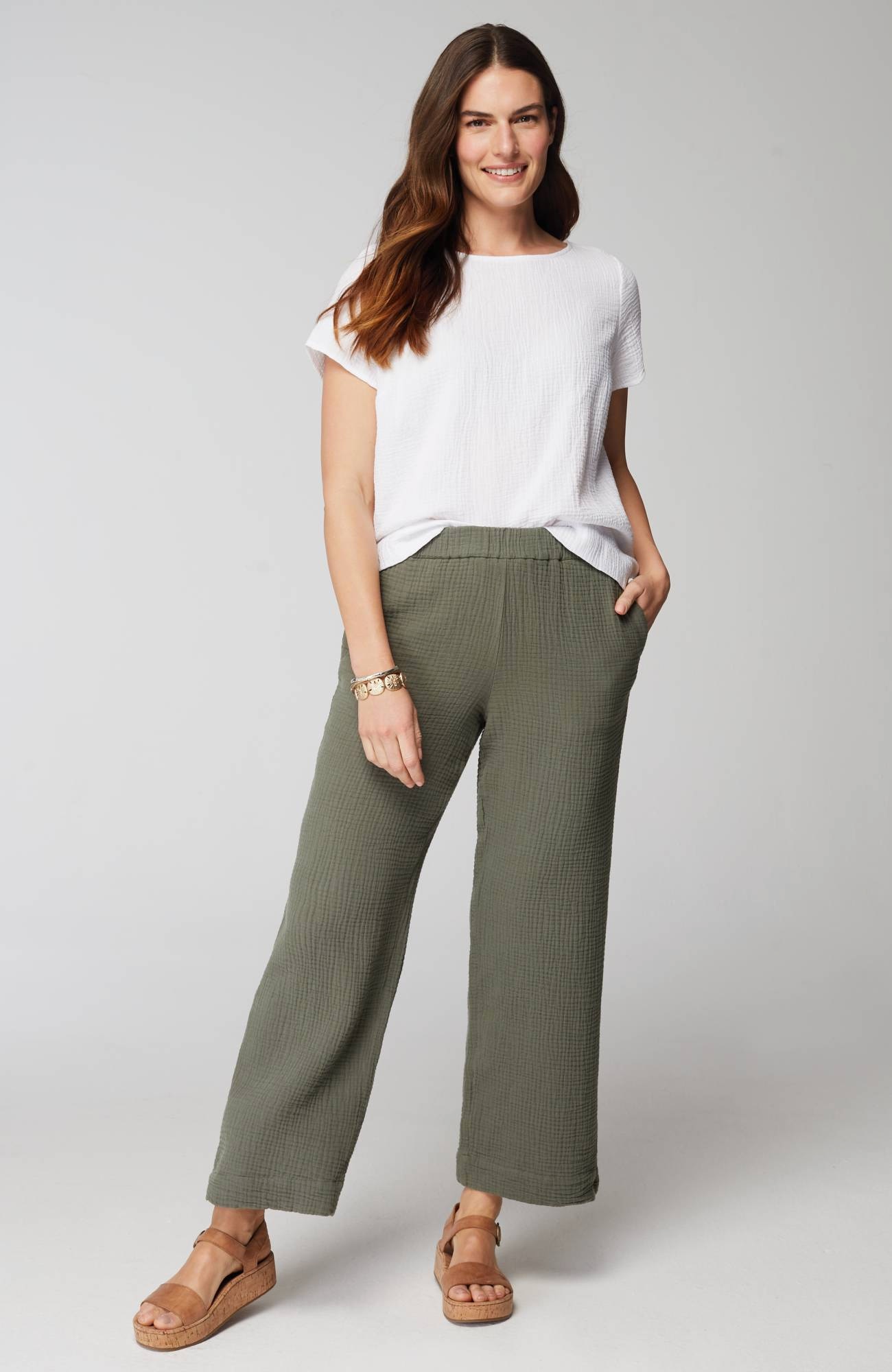 Cotton-Gauze Straight-Leg Crops