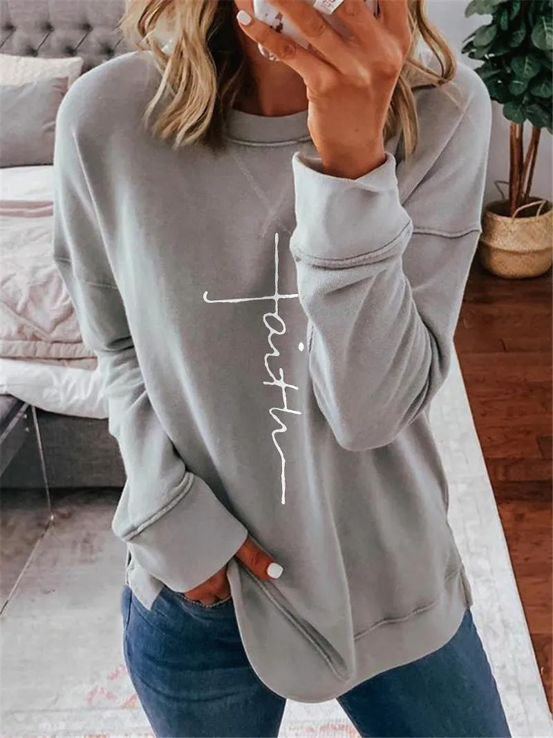 Women's T-Shirts Casual Printed Round Neck Long Sleeve T-Shirt（⚡Clearance Sale）