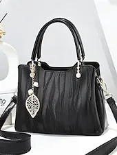 Women's Burgundy Handbag with Embossed Pattern and Pearl Leaf Charm – Stylish Shoulder and Tote Bag for Office, Daily, and Evening Use