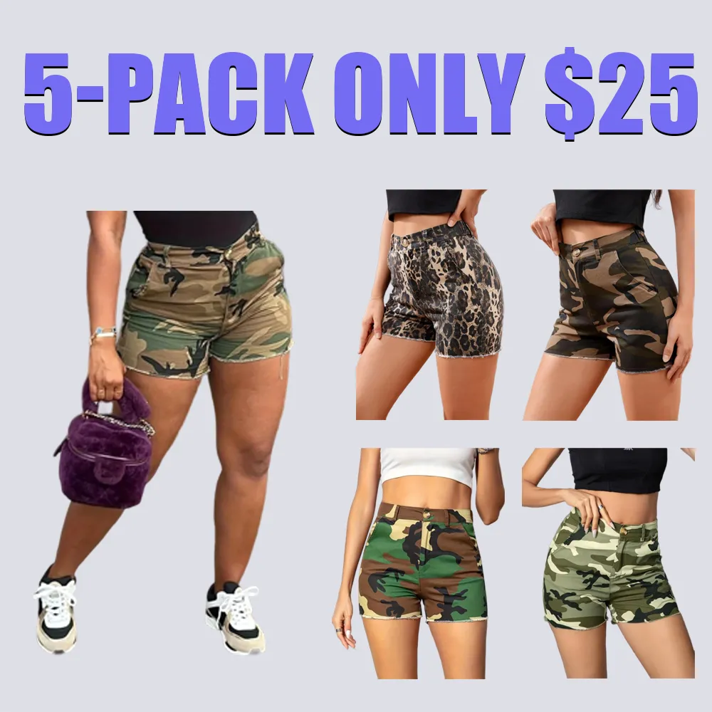 Women’s High Waist Camo Print Button Front Shorts-Casual Summer Fit