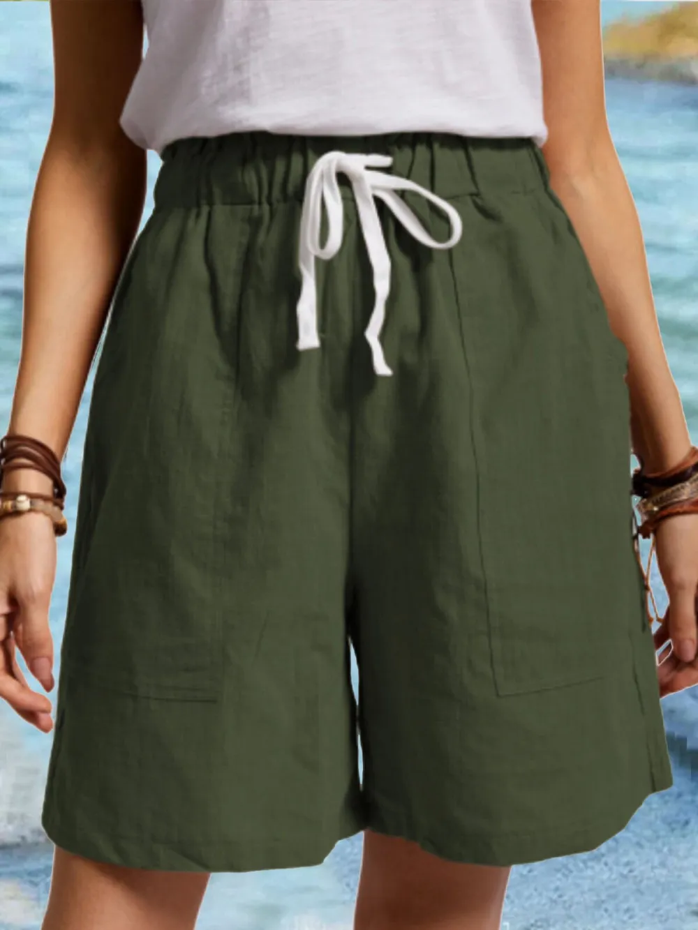 Women's Pure Color Cotton Casual Shorts