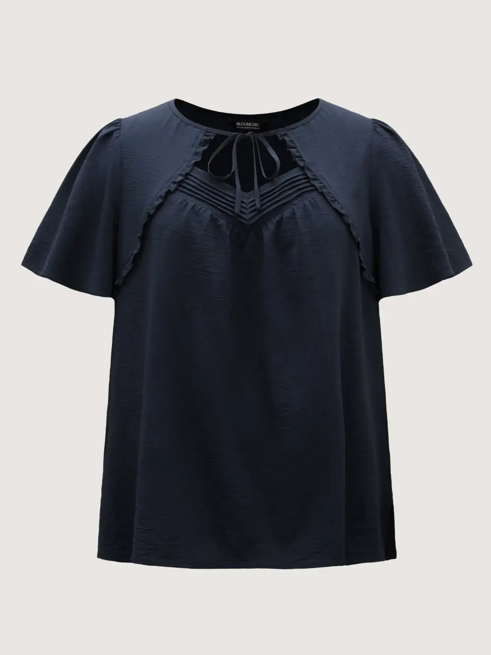 Toothpick Pleated Neck Tie Solid Blouse