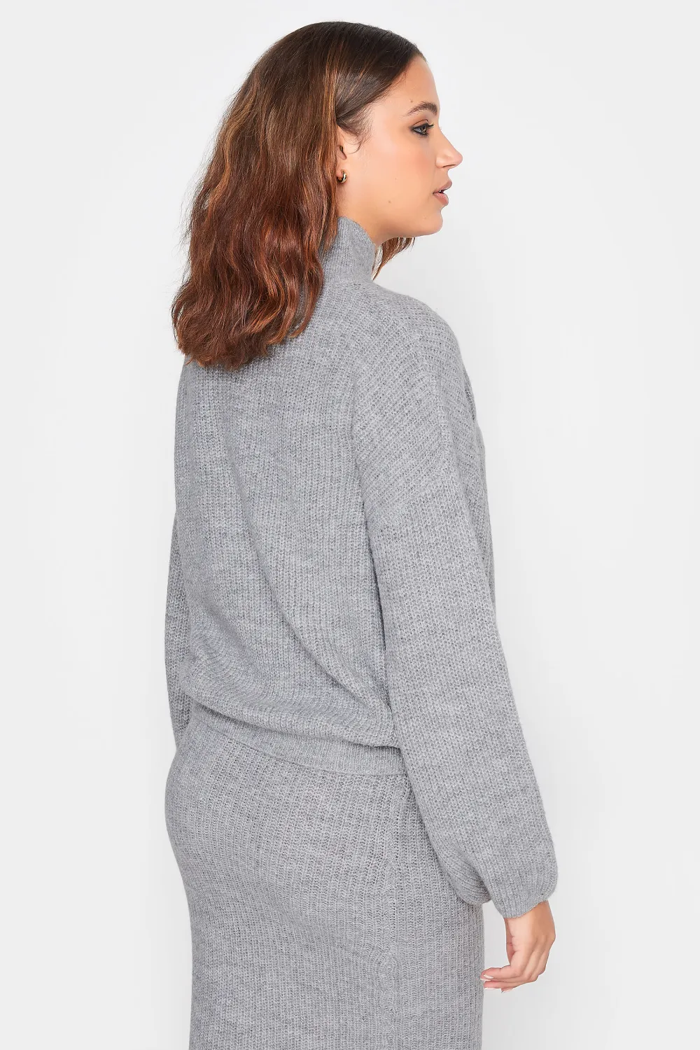 LTS Tall Grey Funnel Neck Knitted Jumper