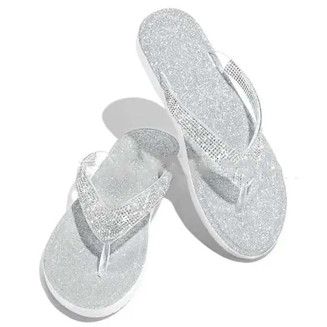 Women's Slippers Flip-Flops Flip-Flops Plus Size Comfort Shoes Daily Solid Color Rhinestone Flat Heel Open Toe Casual PU Loafer Silver Black Gold