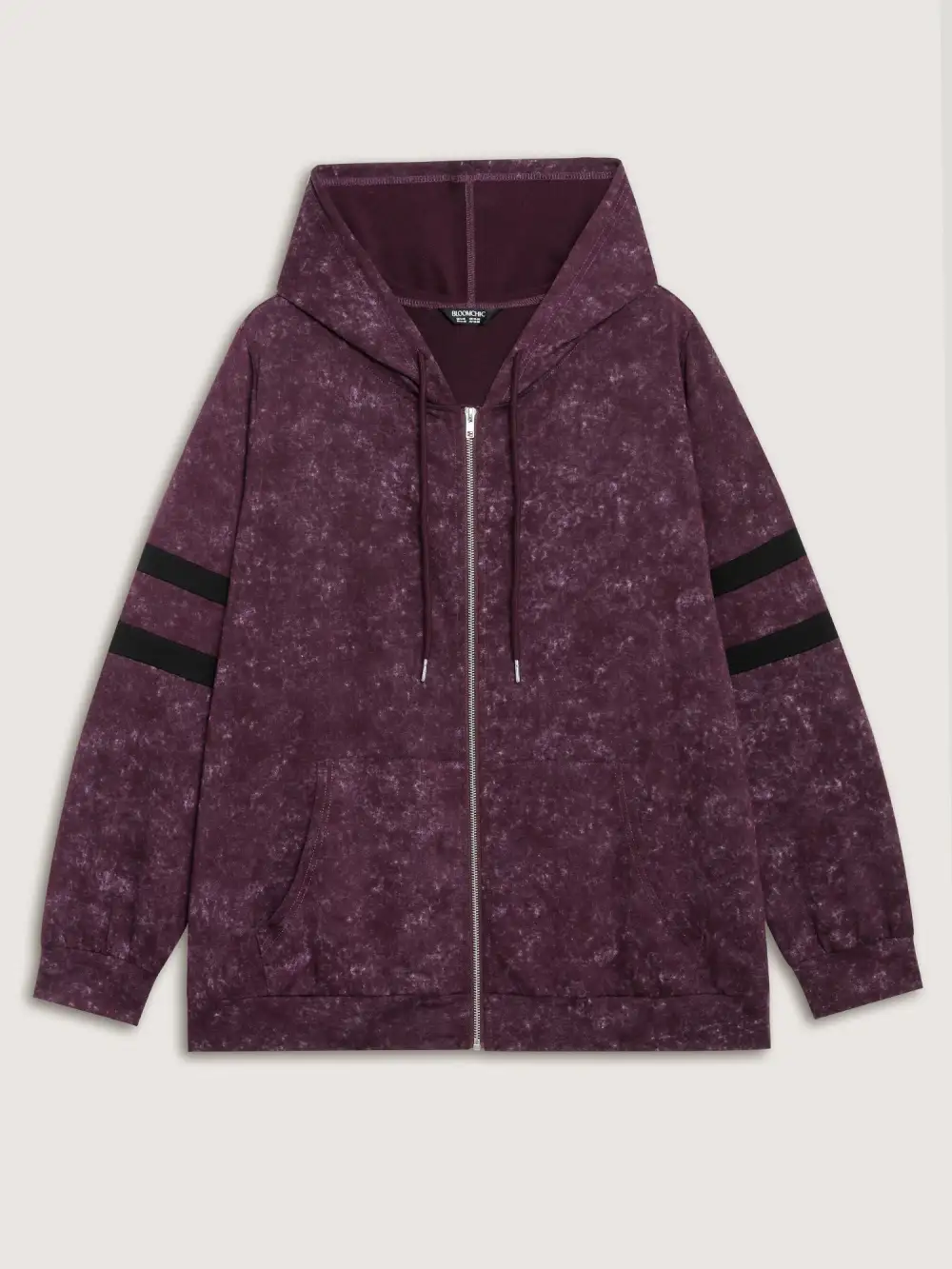 Stripe Sleeve Zipper-Front Pockets Jacket