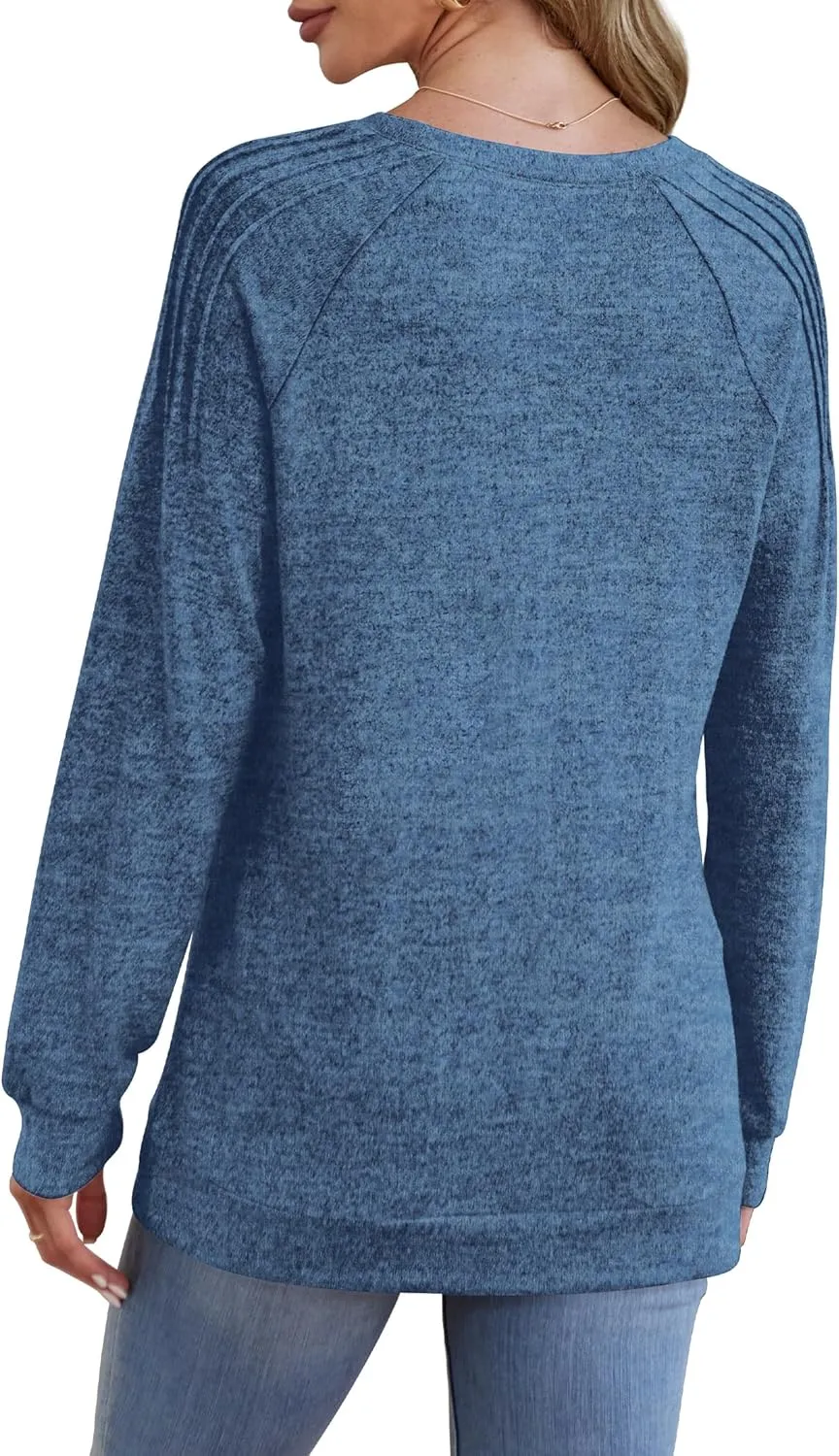 Sweatshirt for Women Crewneck Pleated Long Sleeve Shirts Tunic Tops Fashion 2024