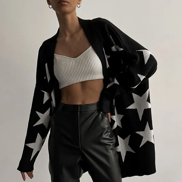 Loose Star Long Sleeve Sweater Cardigan