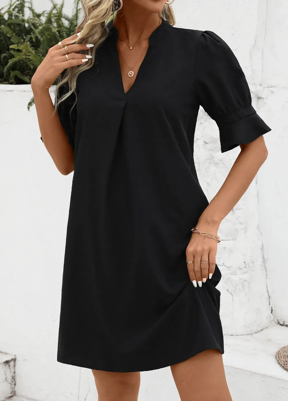 Black Split H Shape Half Sleeve Dress