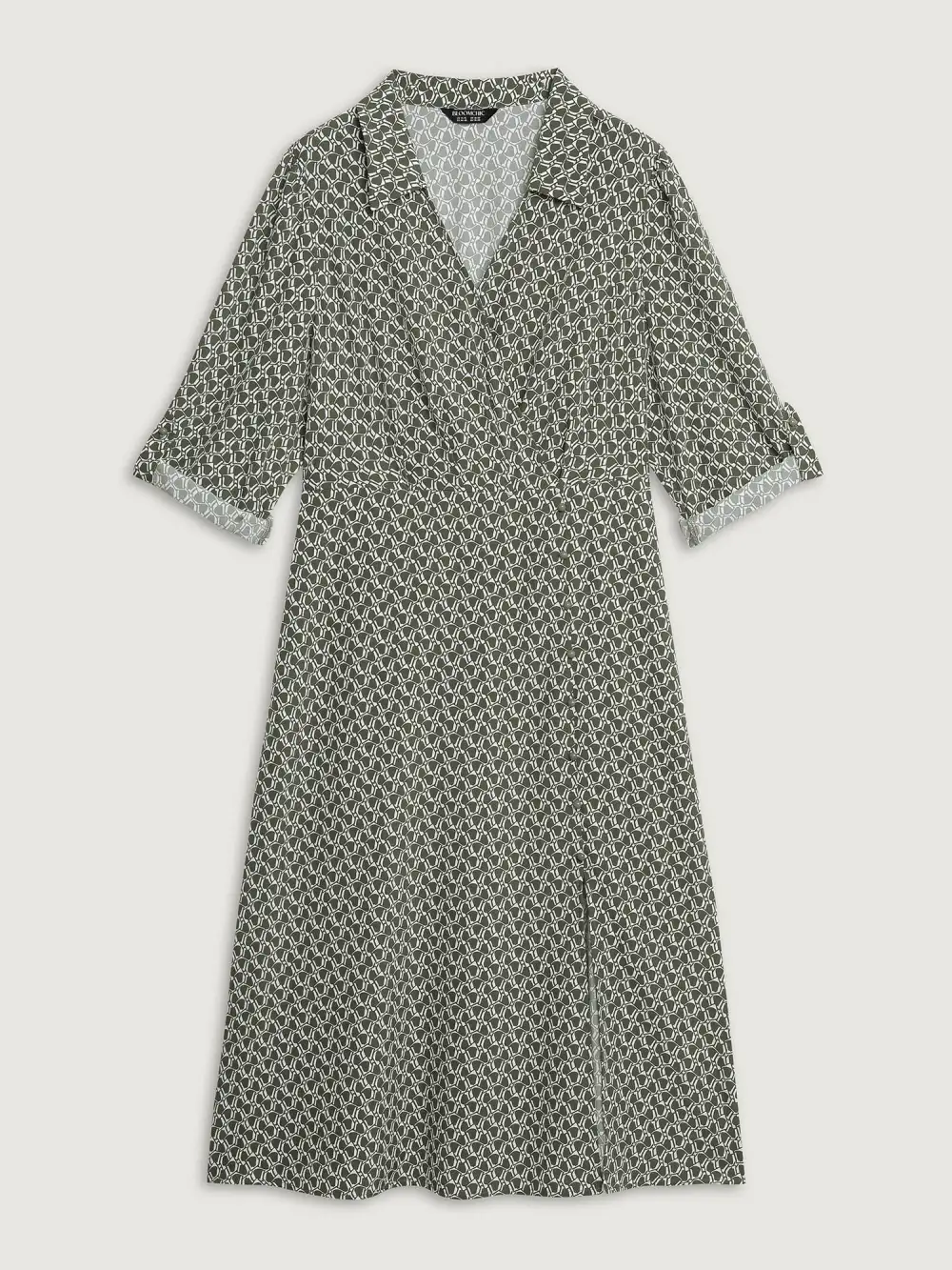 Geometric Print Split Wrap Collar Maxi Dress