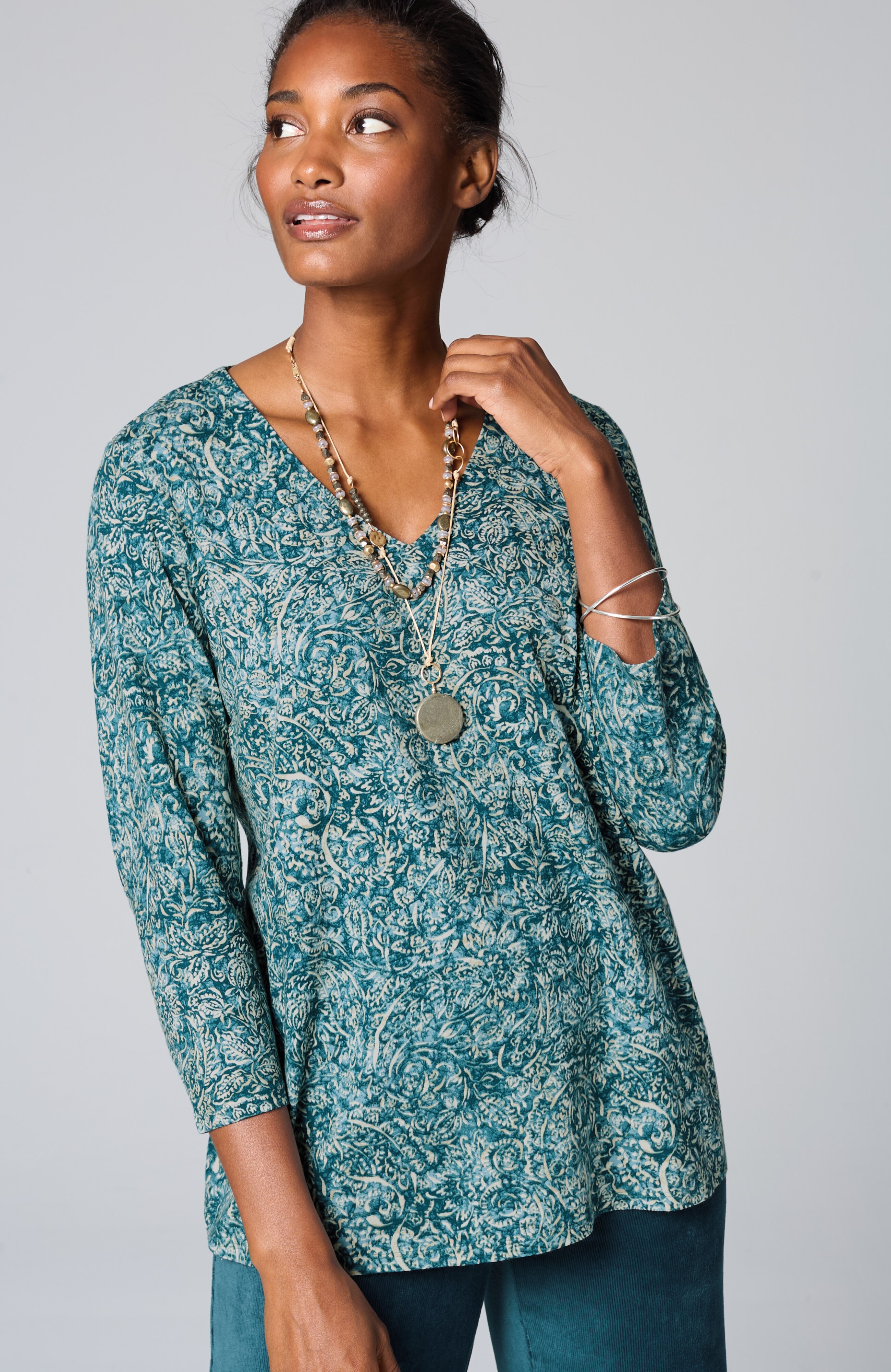 Pure Jill Printed V-Neck Tee