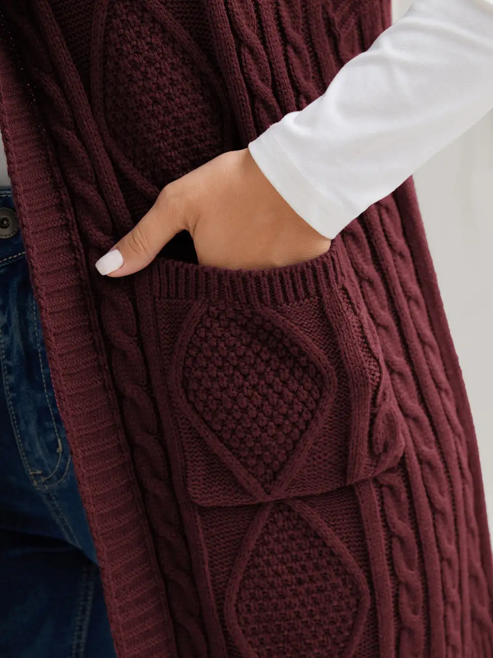 Twisted Hooded Sleeveless Knit Cardigan