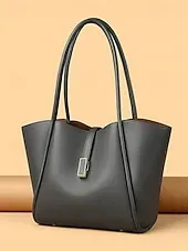 Women's Green Faux Leather Tote Bag, Simple Design, Gold Buckle Decoration - Stylish and Practical Tote Bag for Work, Shopping and Daily Use Black White Red