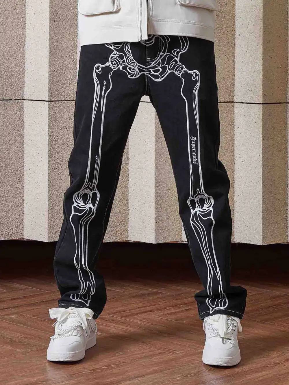 Hip Hop Bones Embroidered Jeans - 1859