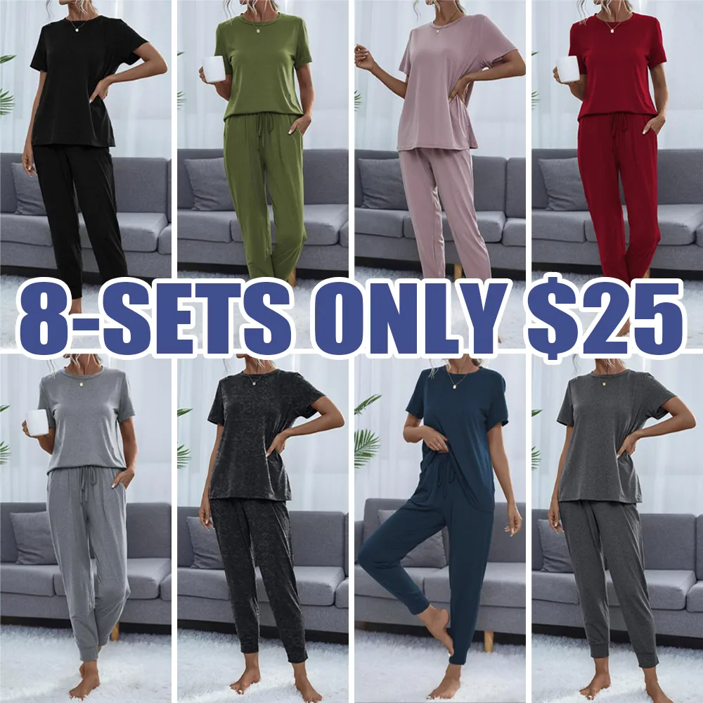 Women's Round Neck Tee & Cropped Pants Lounge Set