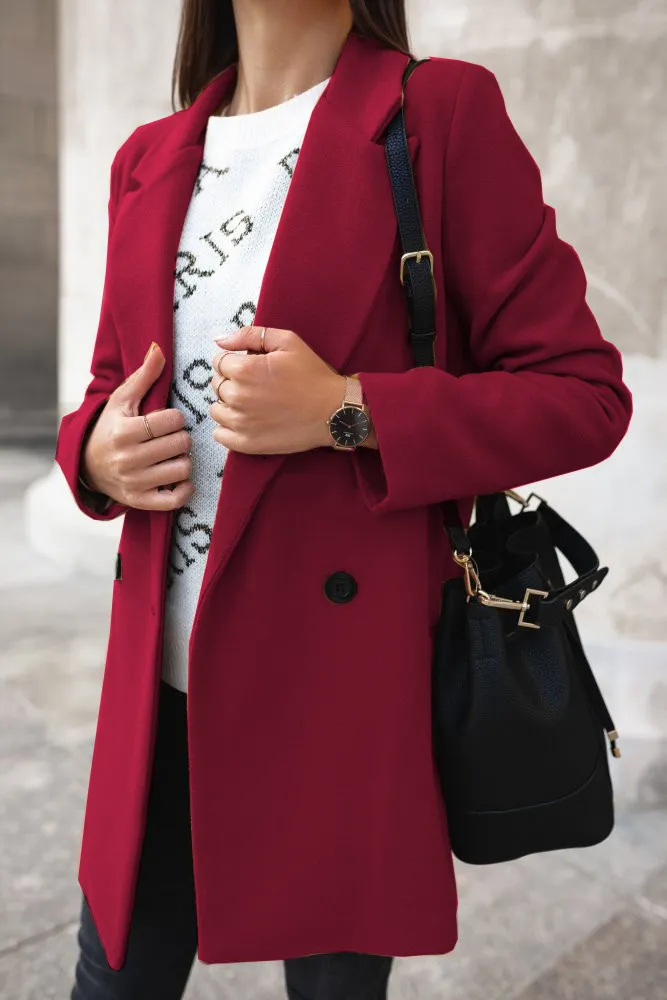 Solid Suit Collar Double Breasted Coat