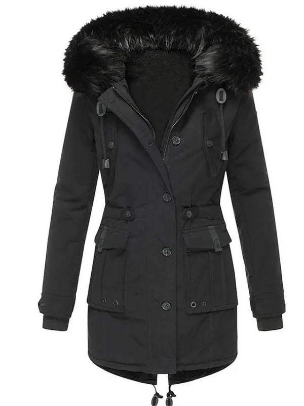Women's Parka Fleece Lined Puffer Jacket Thicken Winter Coat Windproof Thermal Warm Heated Coat Zipper Drawstring Hoodie Outerwear Long Sleeve