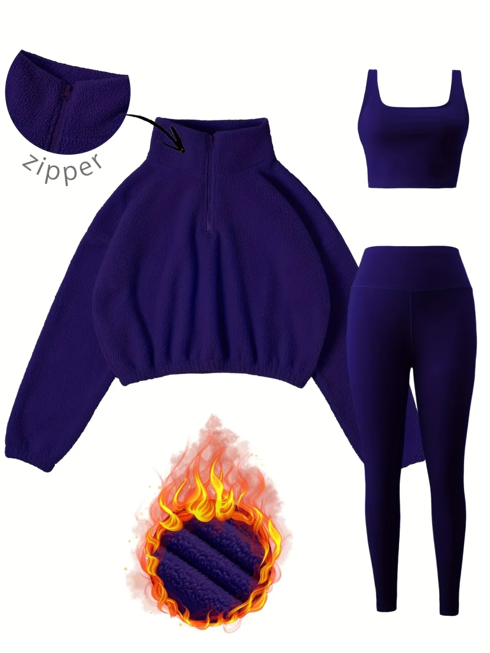 Women's 3-Piece Workout Set (Half-Zip Top, Bra, Yoga Pants)