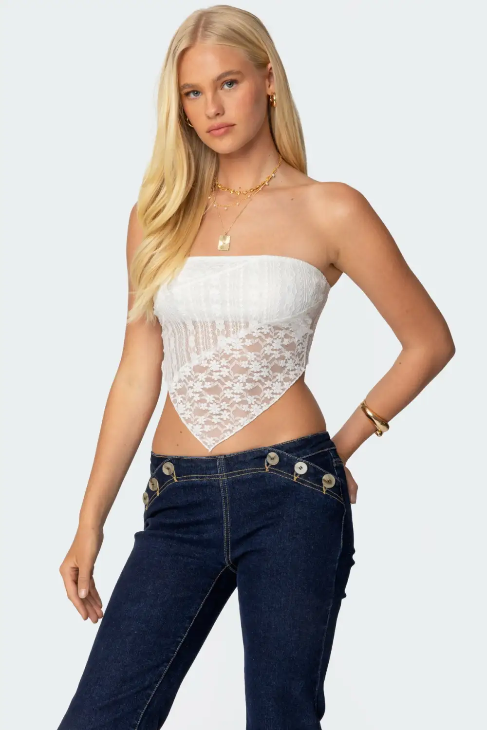 Sheer Lace?Handkerchief Top
