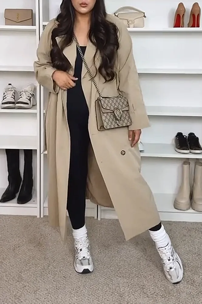 Women's solid color lapel windbreaker
